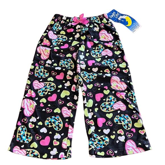 Night Life Girls XS 4/5 Black Heart Print Pajama Bottom Flannel Soft - Picture 1 of 8